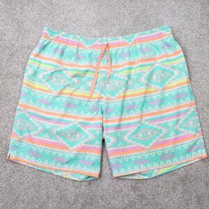 Chubbies Swim Trunks Mens XL Green Geometric Mesh Lined Stretch w/ 7" inseam